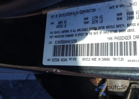 2004 Chrysler Concorde Limited из США, поврежденный, VIN 2C3AD56G04H615258